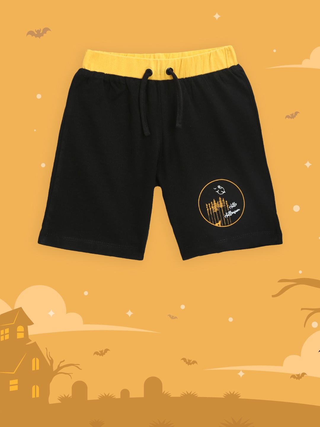 YK Boys Black & Yellow Solid Regular Fit Pure Cotton Shorts with graphic Print Detail
YK Boys Black & Yellow Solid Regular Fit Pure Cotton Shorts with graphic Print Detail