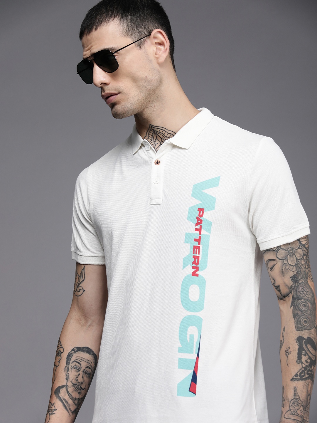 WROGN Men Off White Brand Logo Printed Polo Collar Pure Cotton Slim Fit T-shirt
WROGN Men Off White Brand Logo Printed Polo Collar Pure Cotton Slim Fit T-shirt