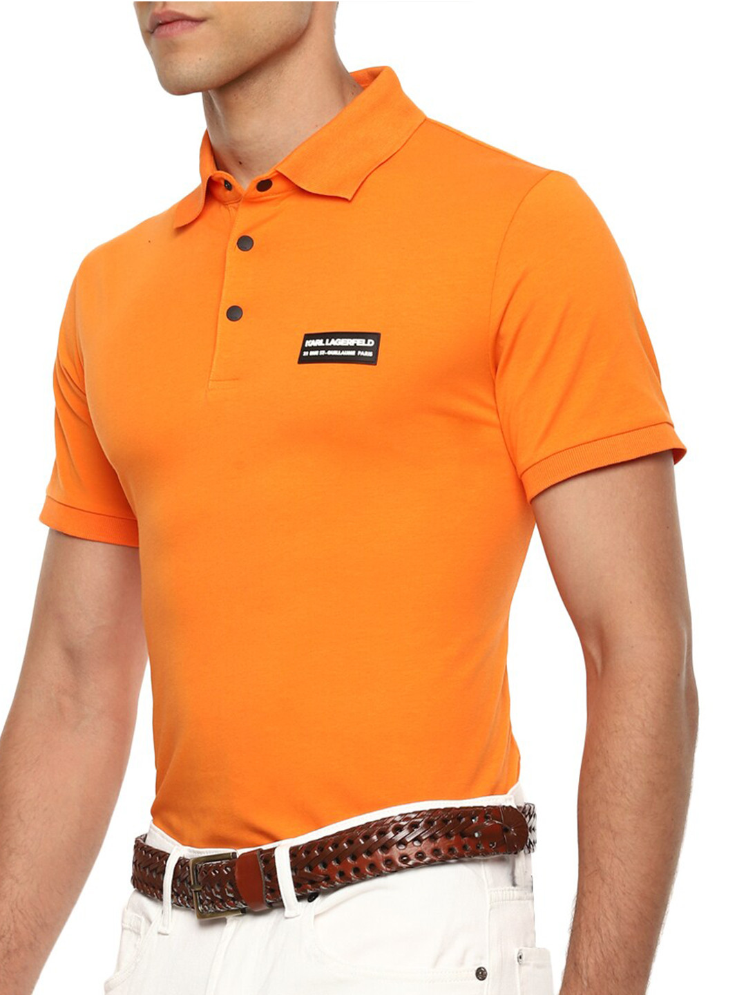 LAGERFELD Men Orange Polo Collar Cotton T-shirt
LAGERFELD Men Orange Polo Collar Cotton T-shirt