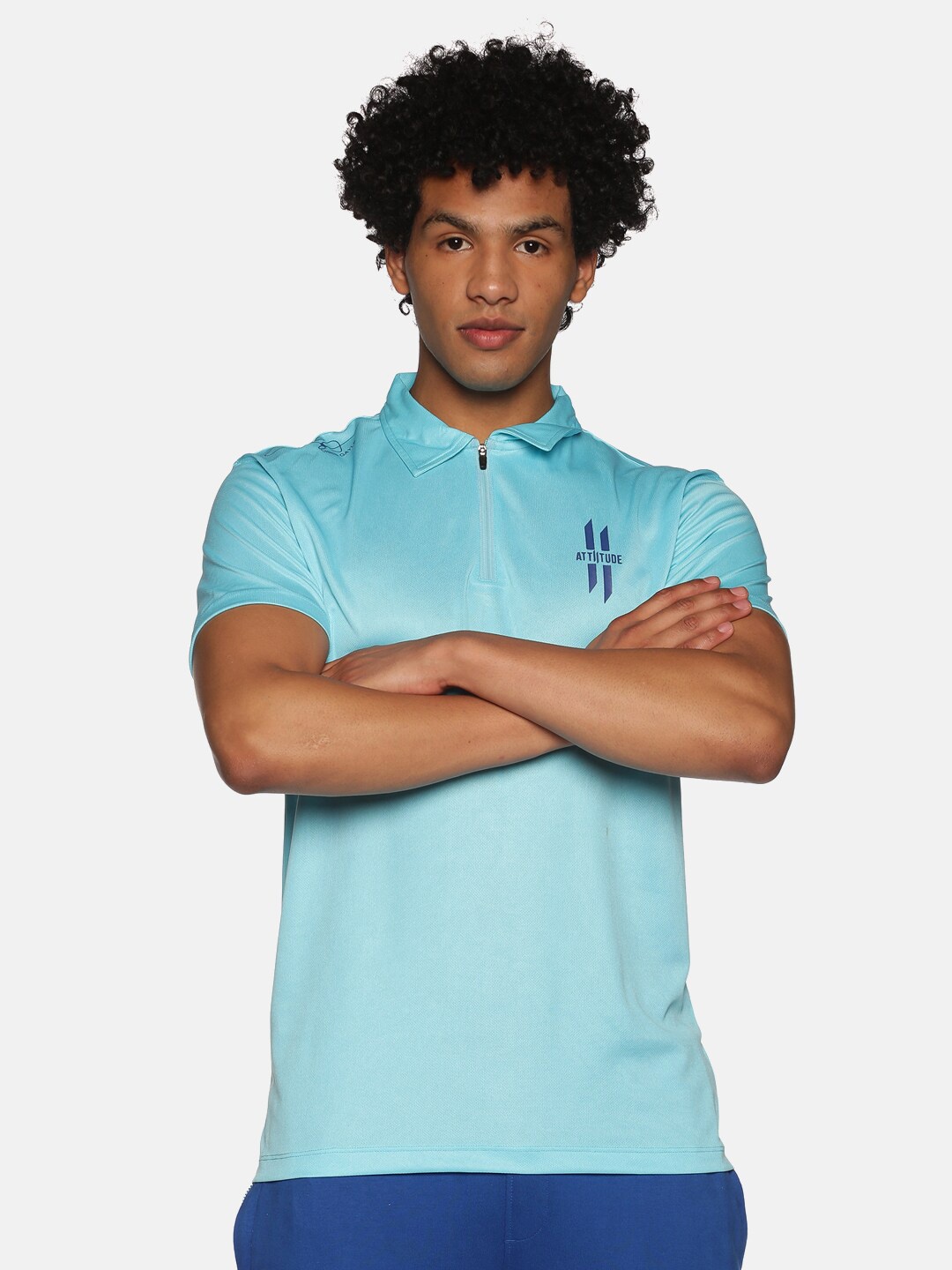 ATTIITUDE Men Blue Polo Collar Slim Fit T-shirt