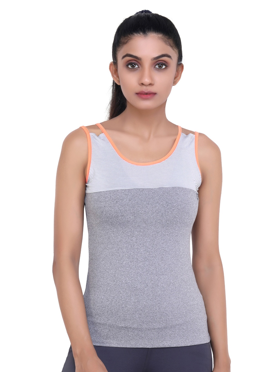 LAASA SPORTS Grey Colourblocked Tank Top