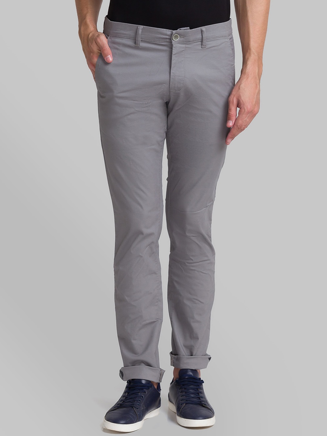 Parx Men Grey Tapered Fit Trousers