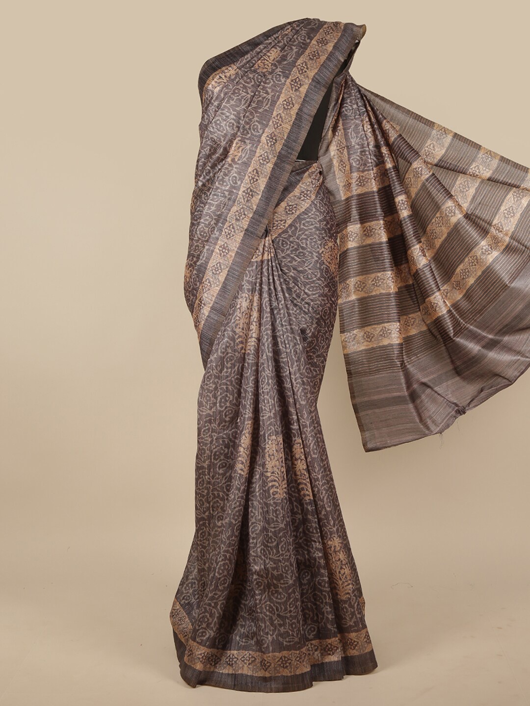Pothys Grey Ethnic Motifs Jute Silk Saree