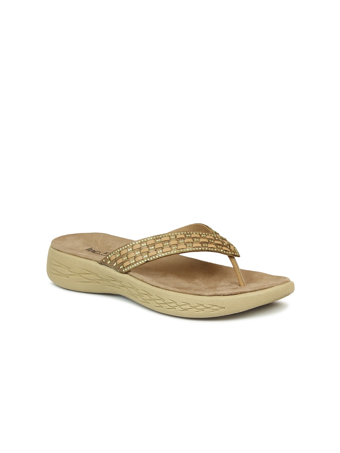 Inc 5 Beige Ethnic Embellished Comfort Heels