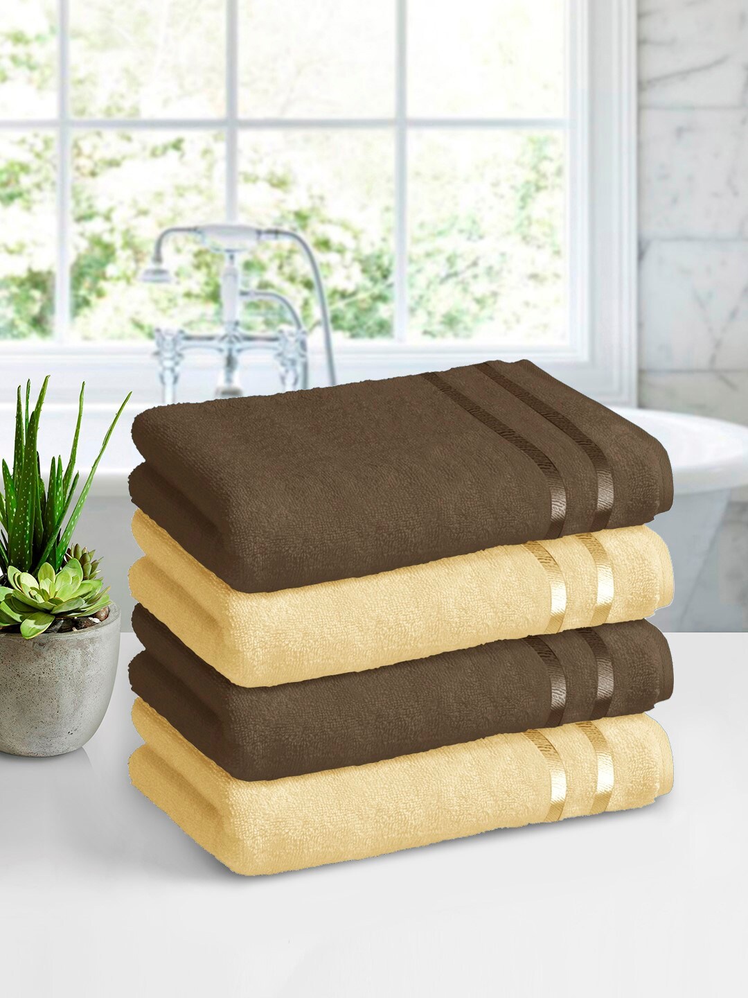 Story@home Set Of 4 450GSM Bath Towels, Brown