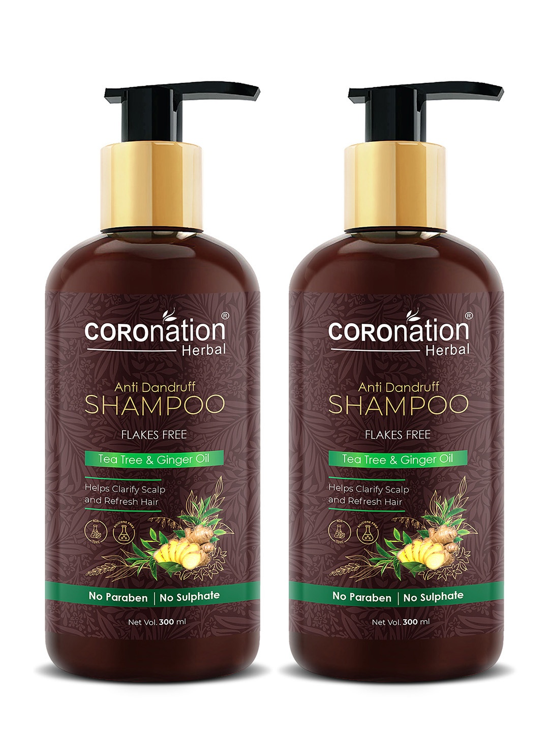 COROnation Herbal Set of 2 Tea Tree & Ginger Oil Anti Dandruff Shampoo 300 ml Each, Brown
COROnation Herbal Set of 2 Tea Tree & Ginger Oil Anti Dandruff Shampoo 300 ml Each, Brown
