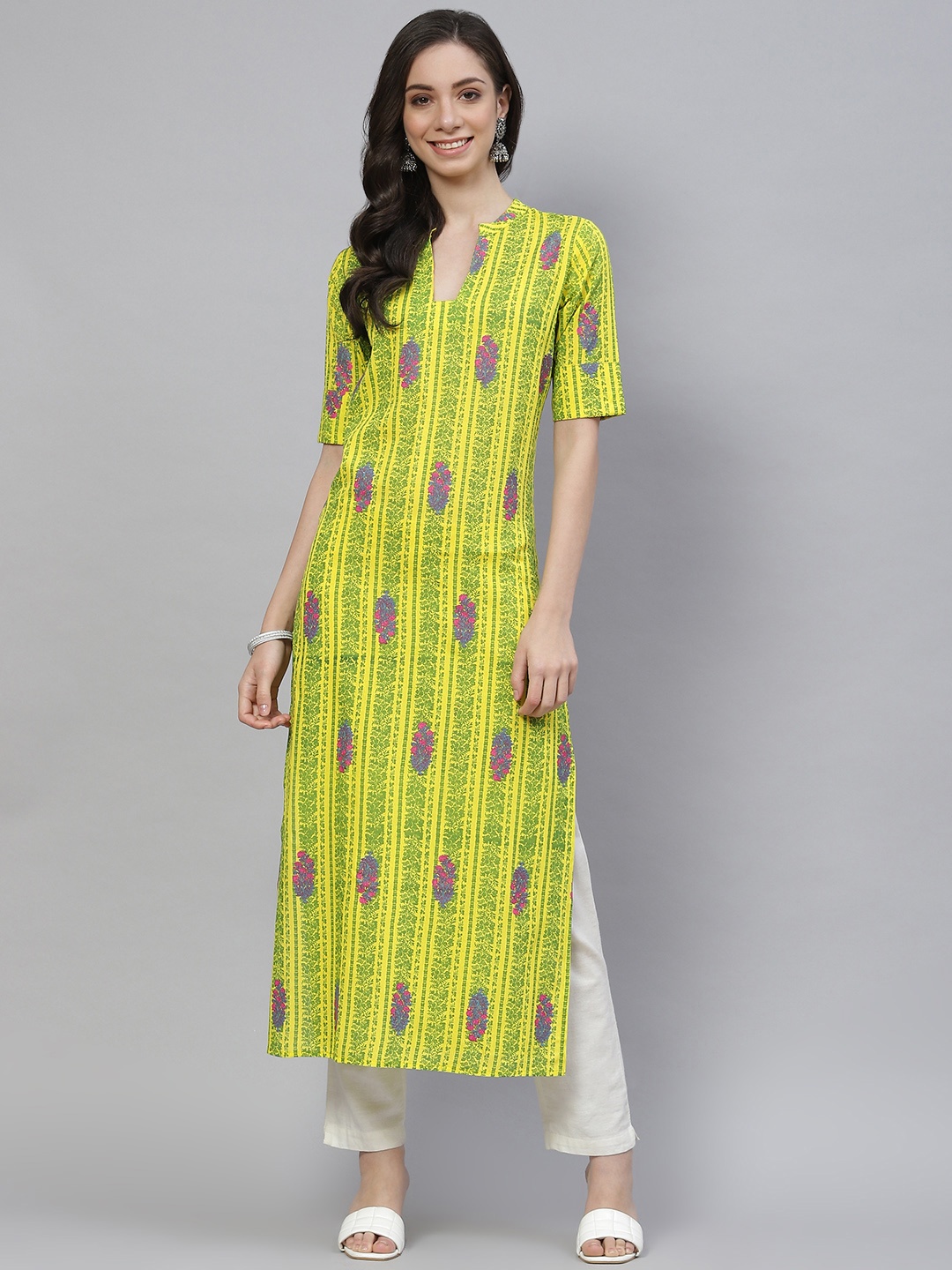 mokshi Women Yellow & Green Floral Print Mandarin Collar Regular Sleeves Pure Cotton Kurta
mokshi Women Yellow & Green Floral Print Mandarin Collar Regular Sleeves Pure Cotton Kurta