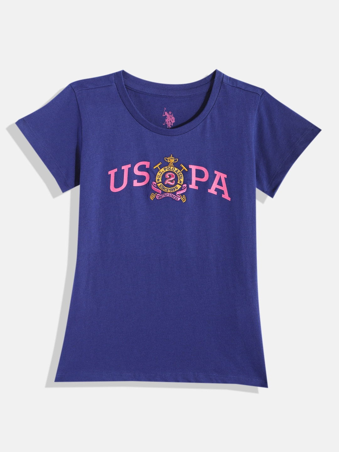 U.S. Polo Assn. Kids Girls Navy Blue & Pink Brand Logo Printed Pure Cotton T-shirt
U.S. Polo Assn. Kids Girls Navy Blue & Pink Brand Logo Printed Pure Cotton T-shirt