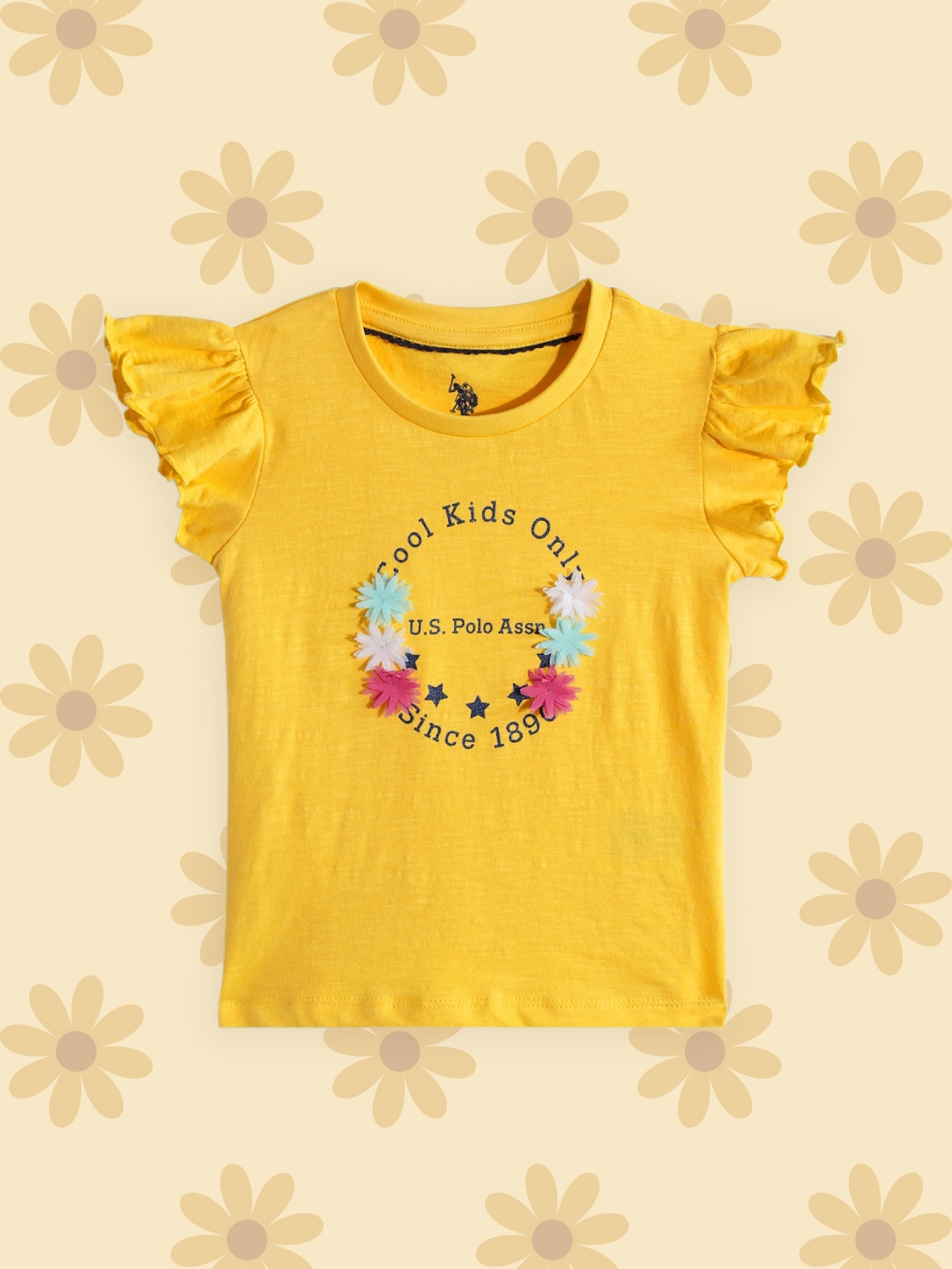 U.S. Polo Assn. Kids Girls Yellow & Black Brand Logo Printed Pure Cotton Applique T-shirt
U.S. Polo Assn. Kids Girls Yellow & Black Brand Logo Printed Pure Cotton Applique T-shirt