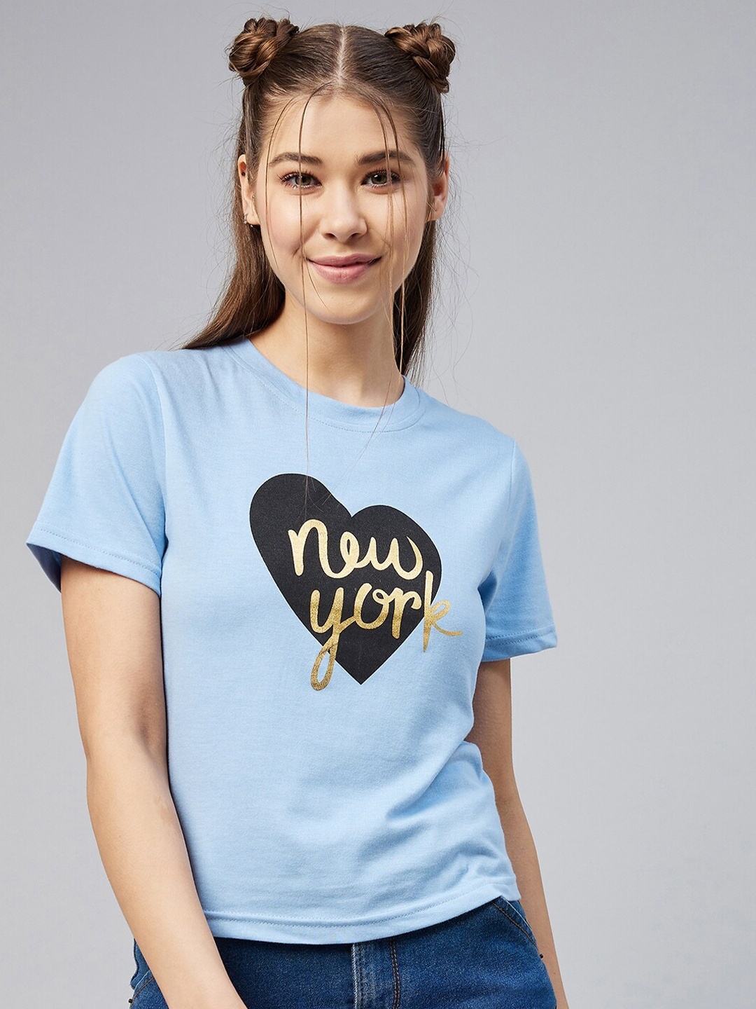 Vvoguish Blue Printed New York Heart Top