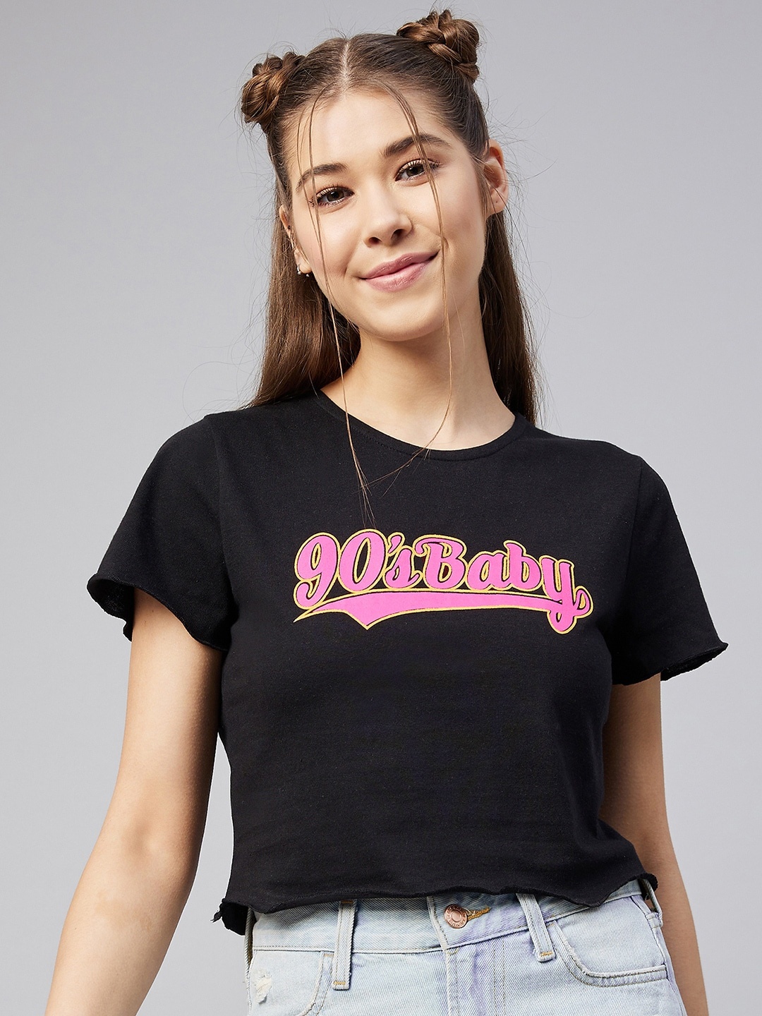 Vvoguish Women Black Printed Crop Top