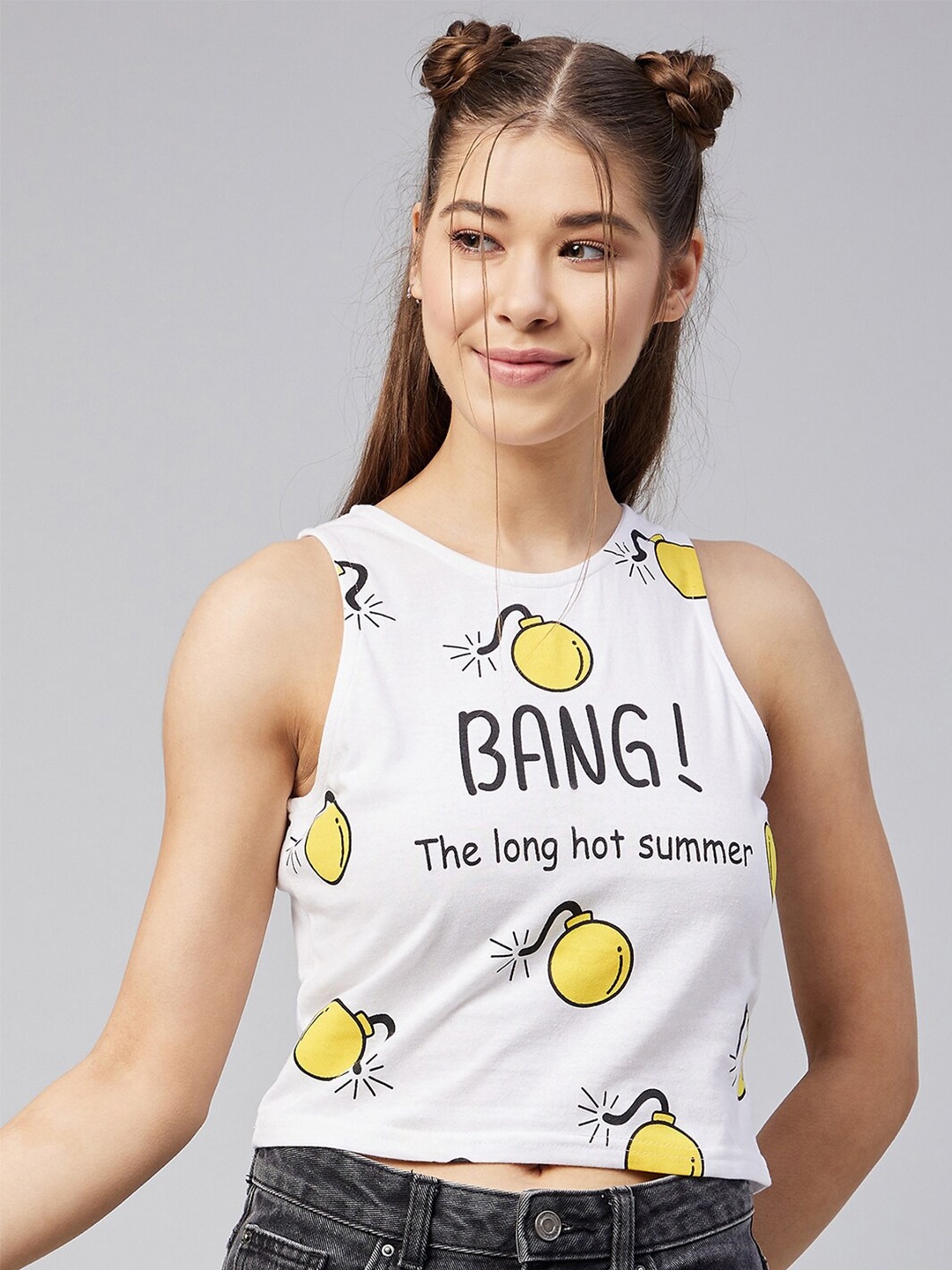 Vvoguish White Print Tank Top