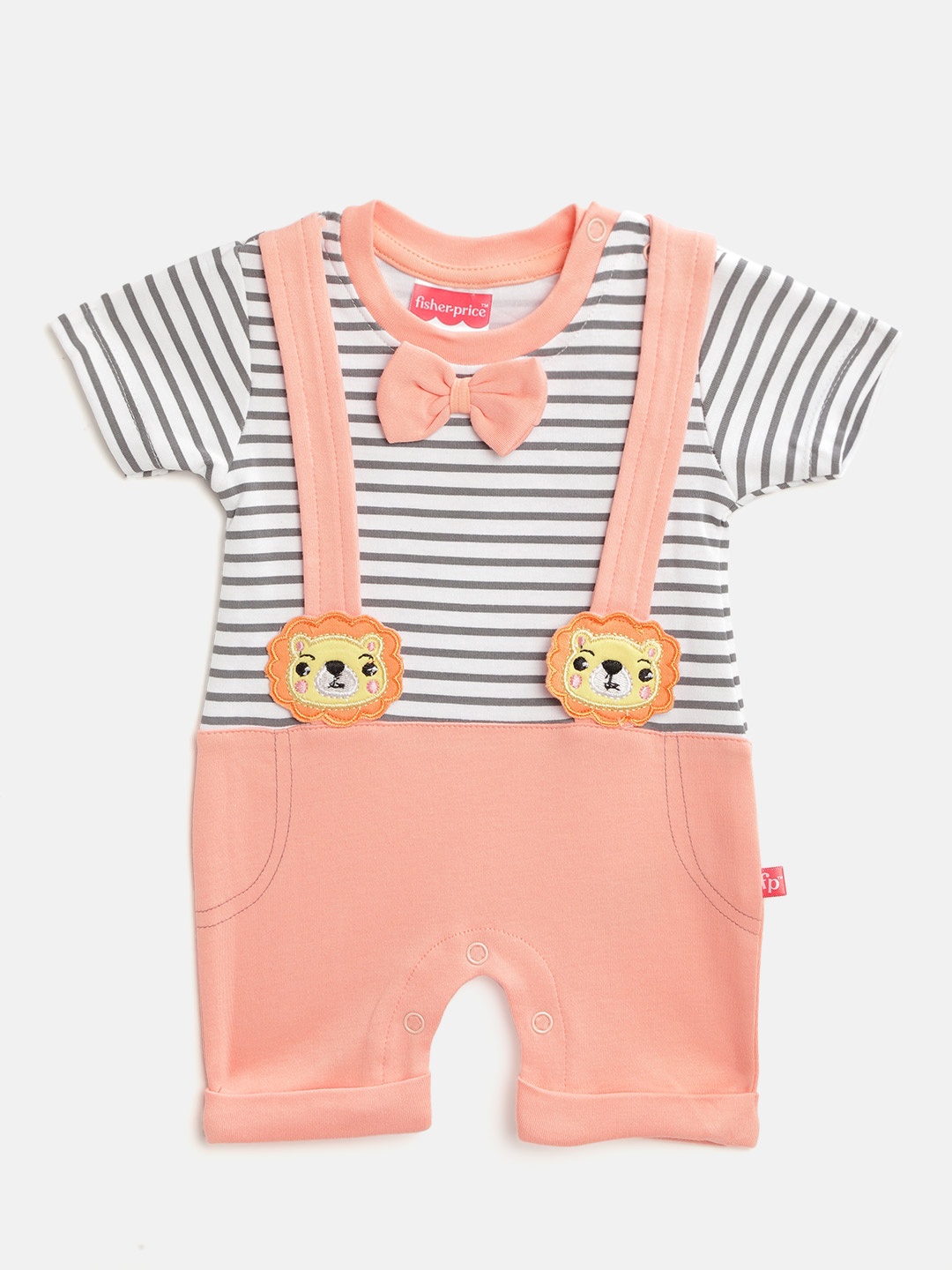 Fisher Price X Moms Love Infant Boys White & Peach-Coloured Striped Applique Cotton Romper
Fisher Price X Moms Love Infant Boys White & Peach-Coloured Striped Applique Cotton Romper