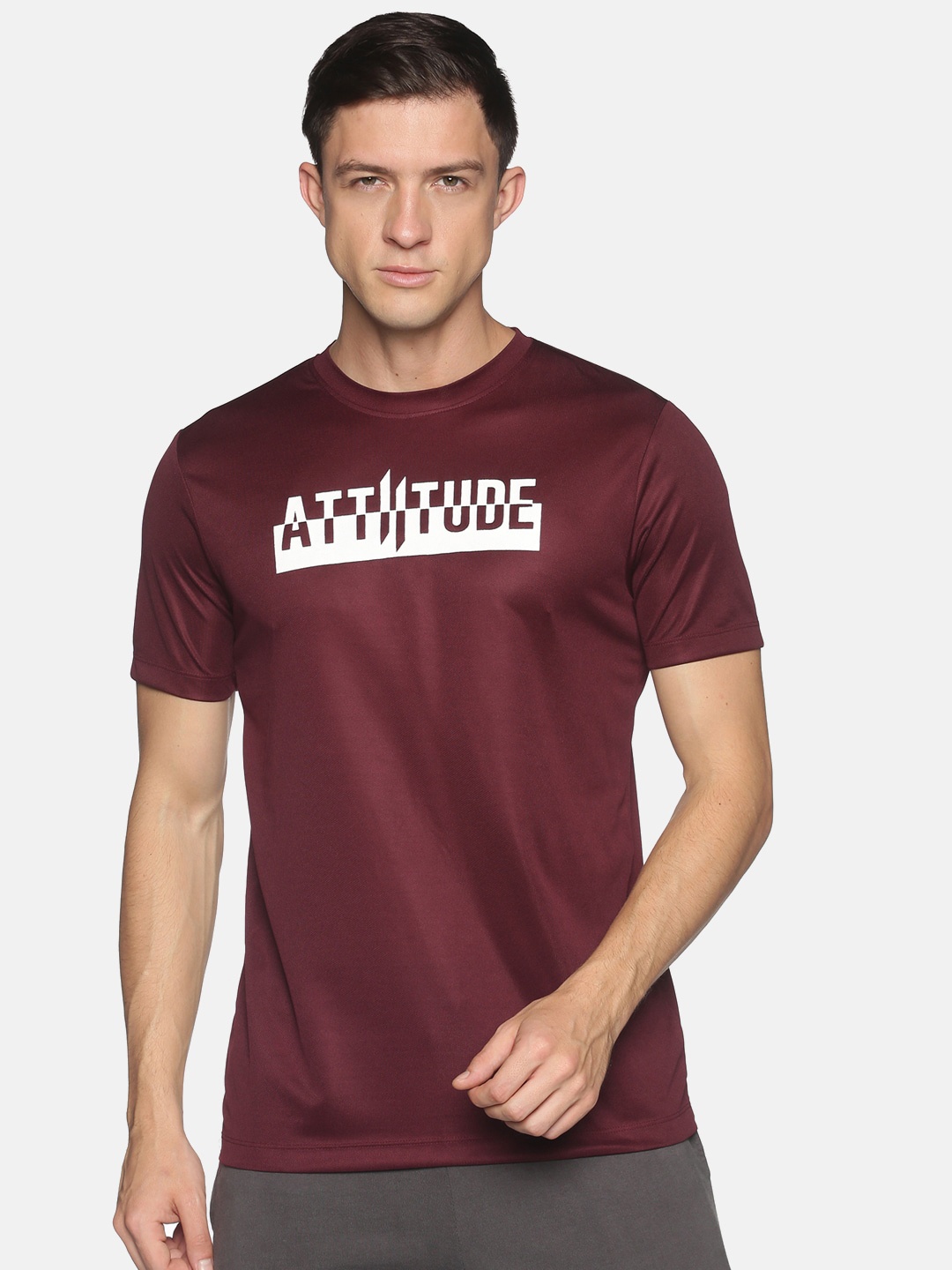 ATTIITUDE Men Maroon & White Typography Printed Slim Fit T-shirt