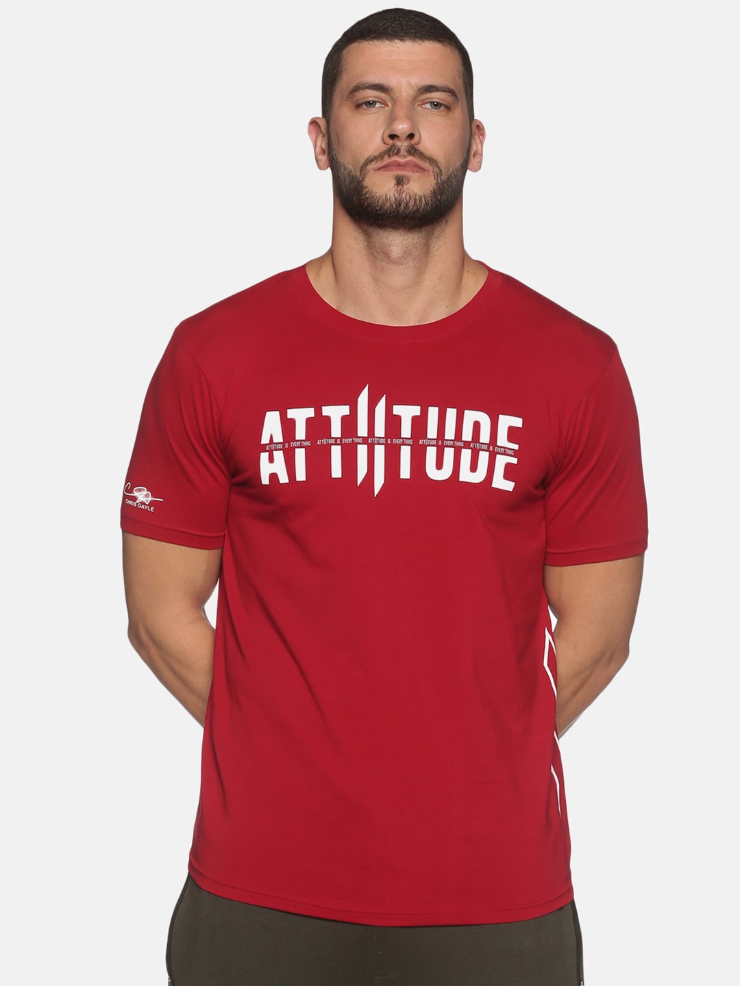 ATTIITUDE Men Maroon Typography Printed Regular Fit ClimaCool Slim Fit T-shirt