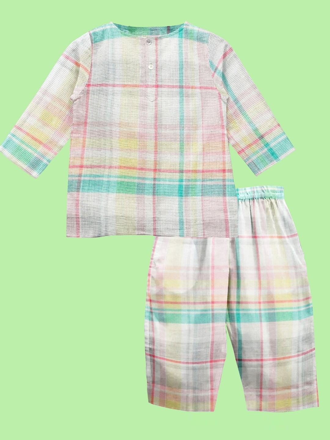 THE BABY ATELIER Unisex Kids Multicoloured Checked Organic Cotton Night suit, Multi
THE BABY ATELIER Unisex Kids Multicoloured Checked Organic Cotton Night suit, Multi