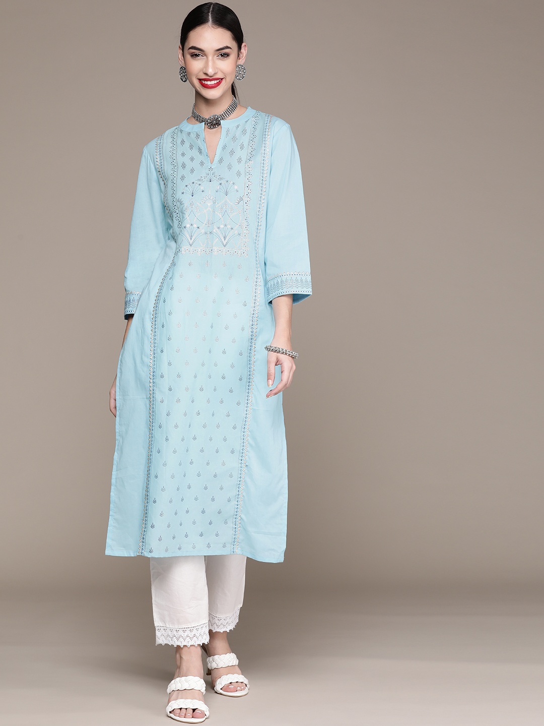 ZIYAA Women Blue Floral Printed Kurta