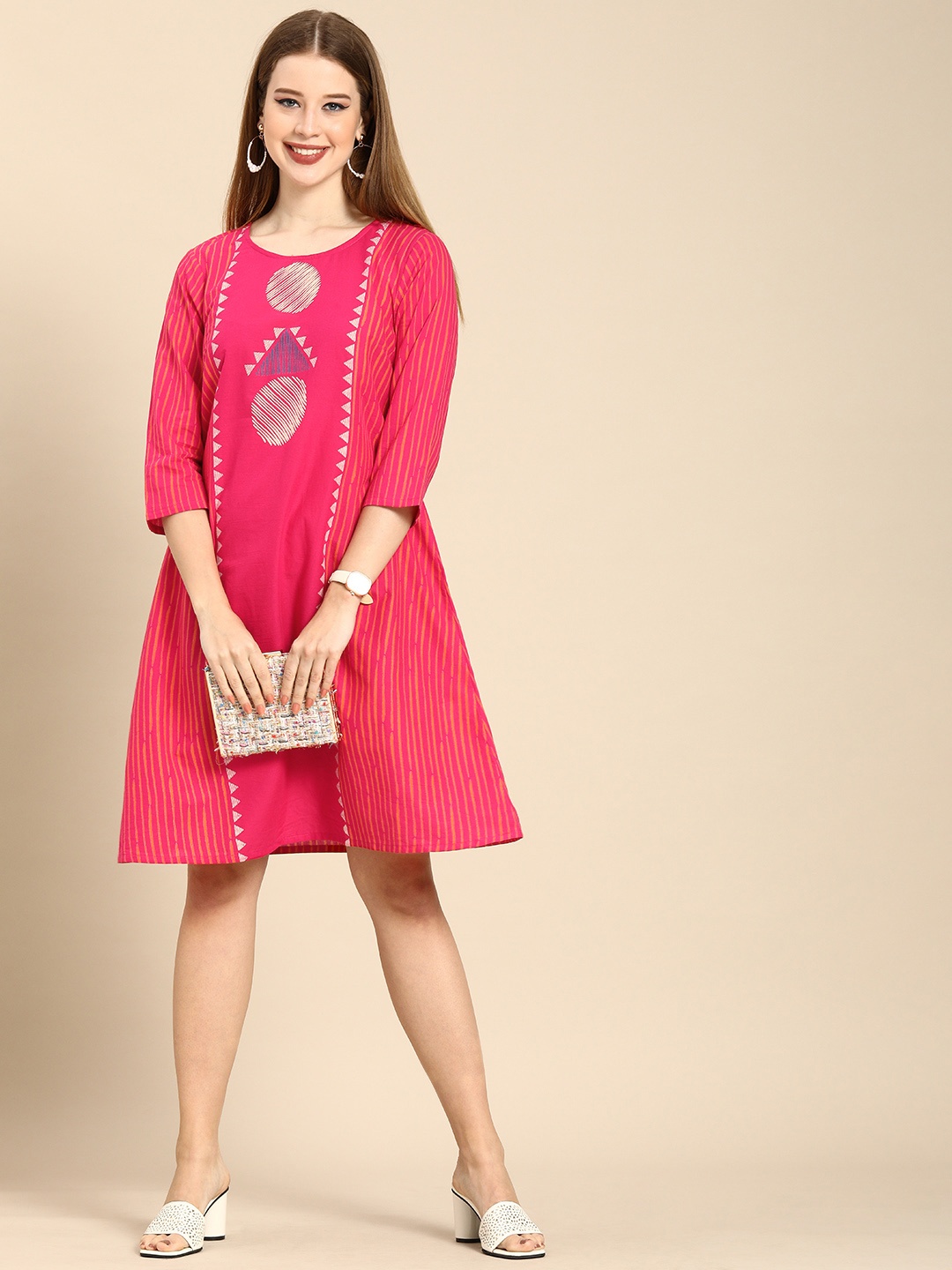 Anouk Women Pink Ethnic Pure Cotton A-Line Dress