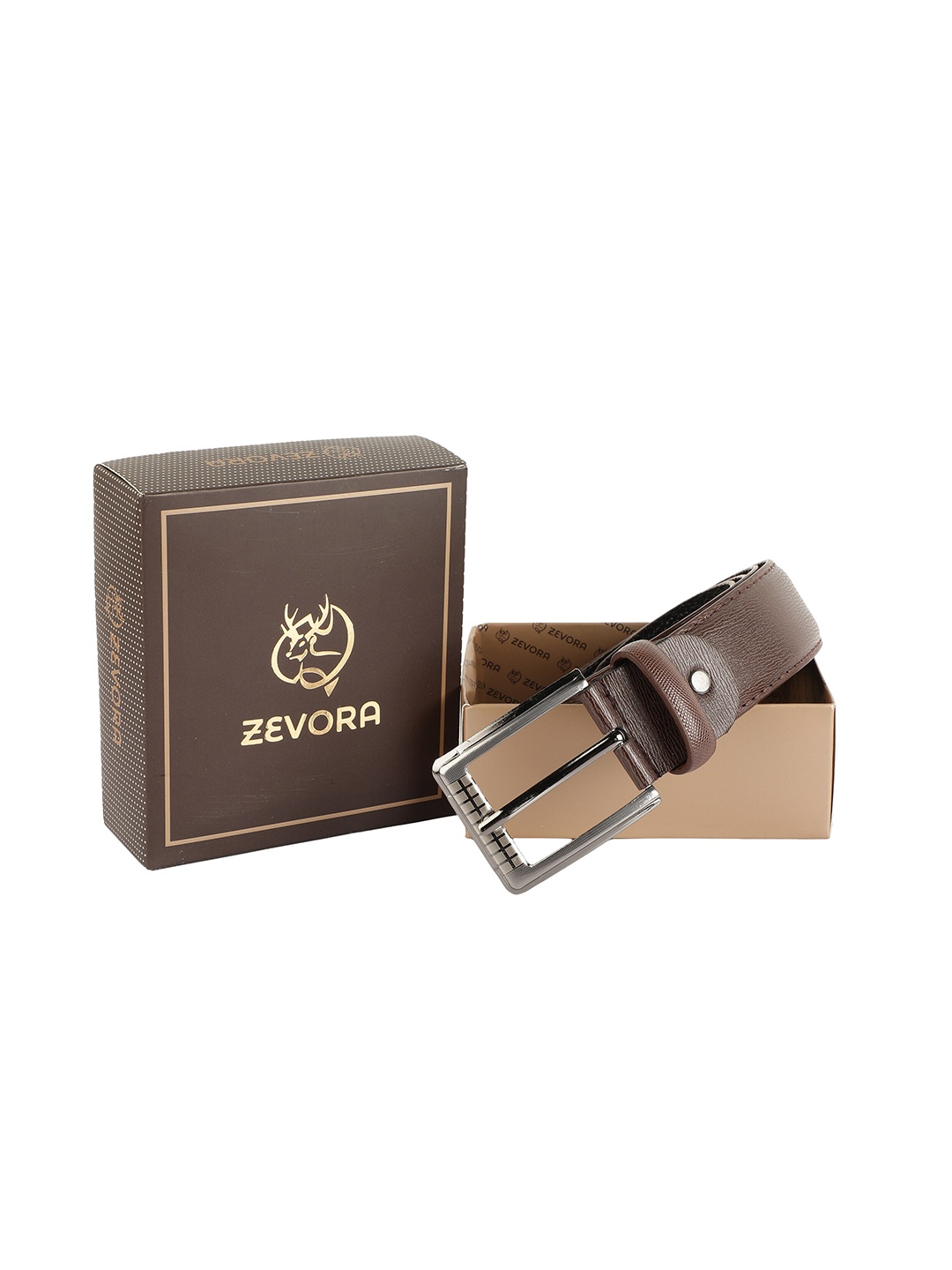 ZEVORA Men Brown Textured PU Belt