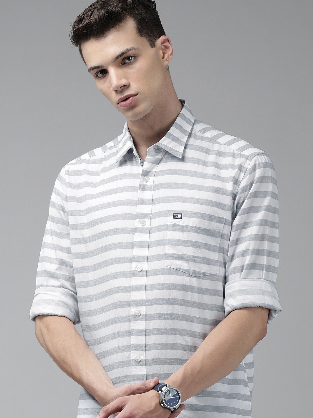 Arrow Sport Men White & Grey Slim Fit Horizontal Striped Pure Cotton Casual Shirt
Arrow Sport Men White & Grey Slim Fit Horizontal Striped Pure Cotton Casual Shirt