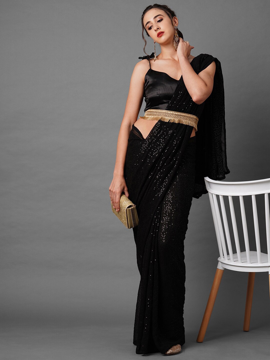 Mitera Black Embellished Sequinned Saree