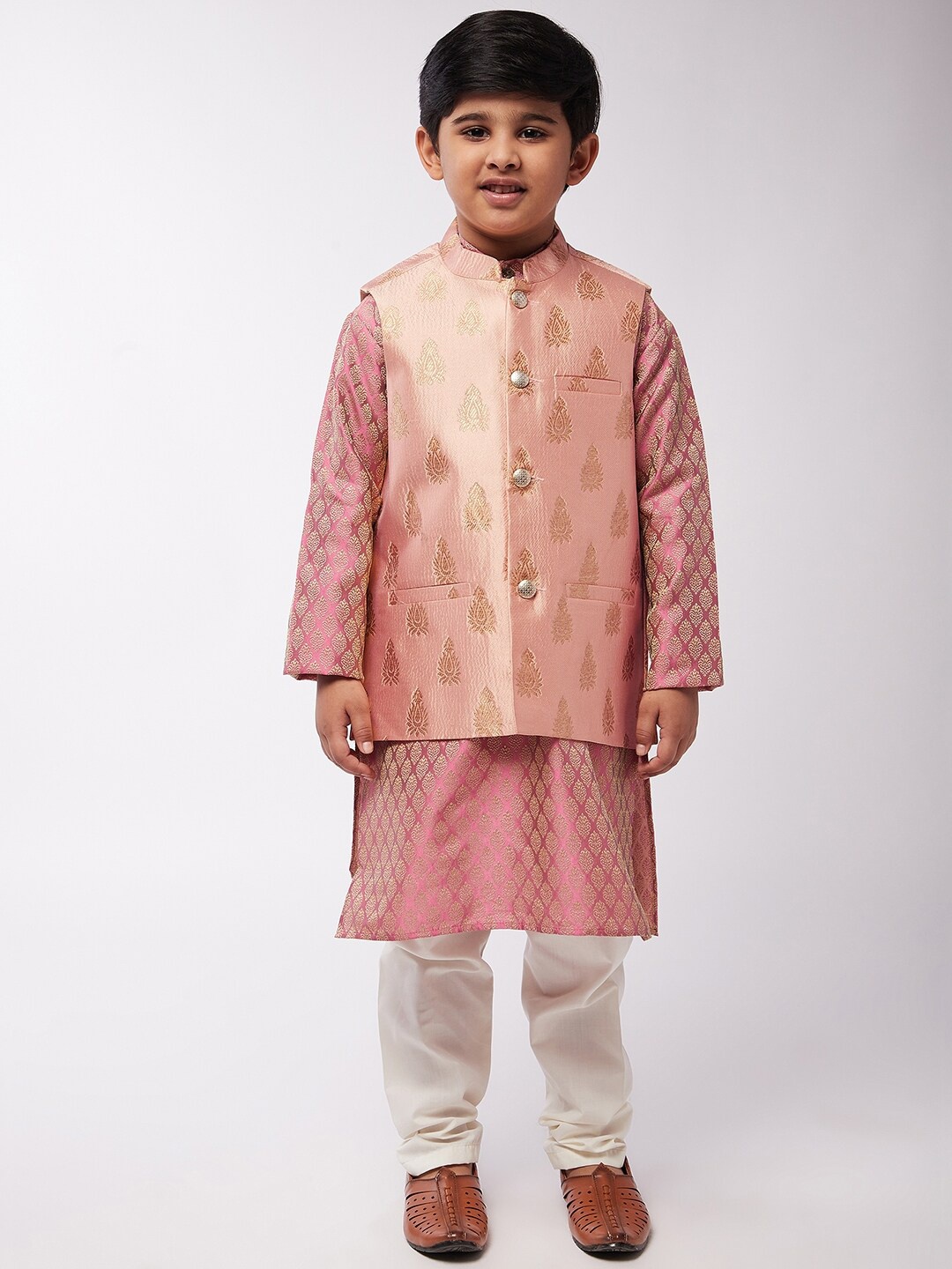 SOJANYA Boys Pink Ethnic Motifs Woven Design Jaccquard Kurta with Pyjamas & Nehru Jacket
SOJANYA Boys Pink Ethnic Motifs Woven Design Jaccquard Kurta with Pyjamas & Nehru Jacket
