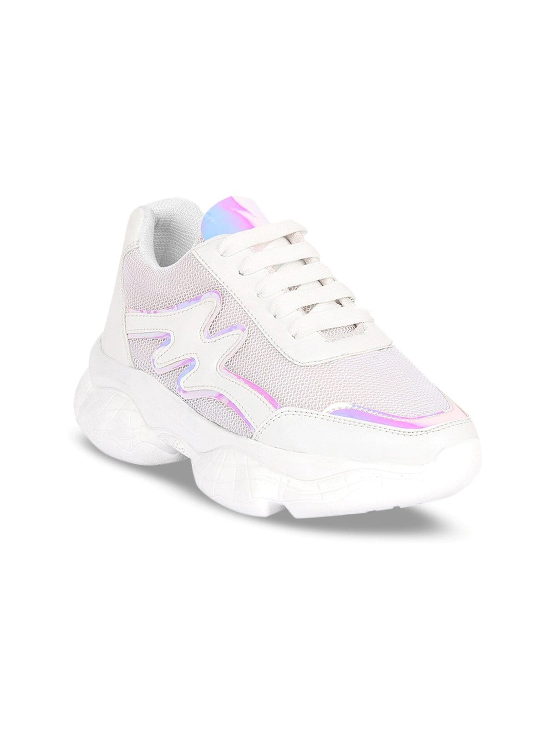 HASTEN Women White Woven Design Sneakers