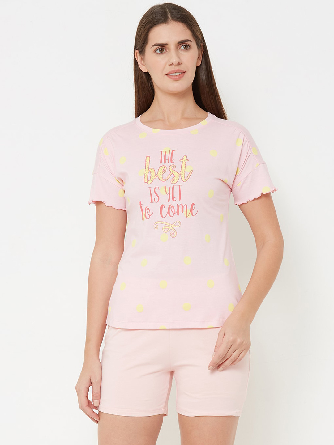 Sweet Dreams Women Pink & Yellow Printed 3-Pc Pure Cotton Night suit 
Sweet Dreams Women Pink & Yellow Printed 3-Pc Pure Cotton Night suit