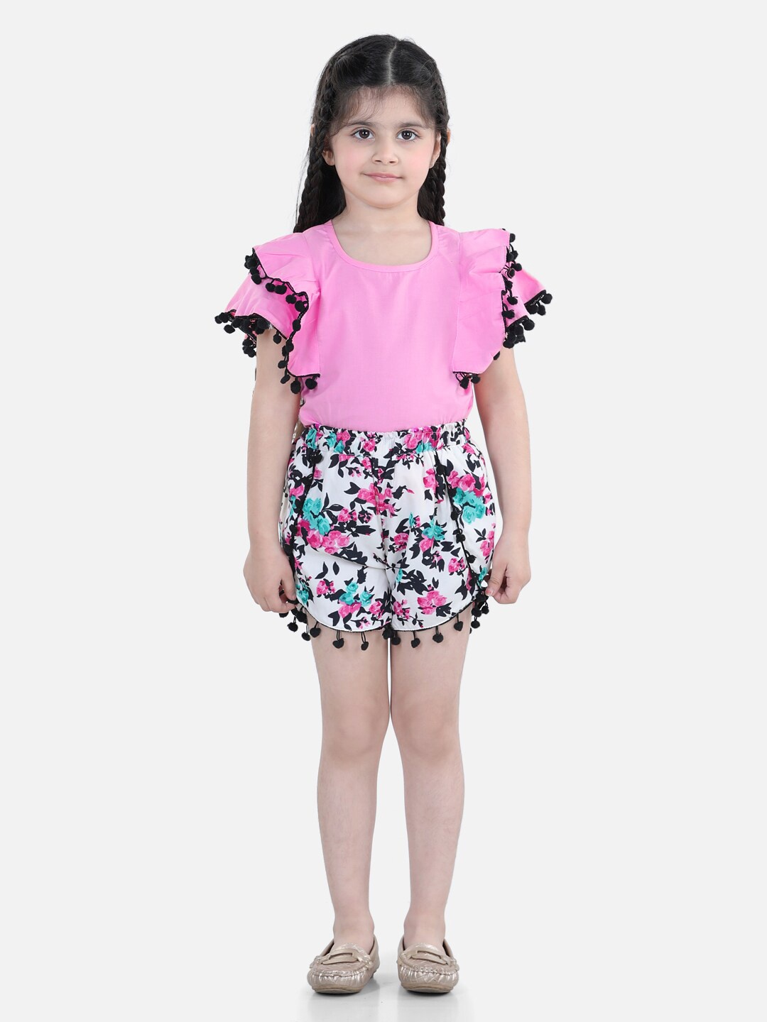 Cutiekins Girls Pink & White Printed Top with Shorts