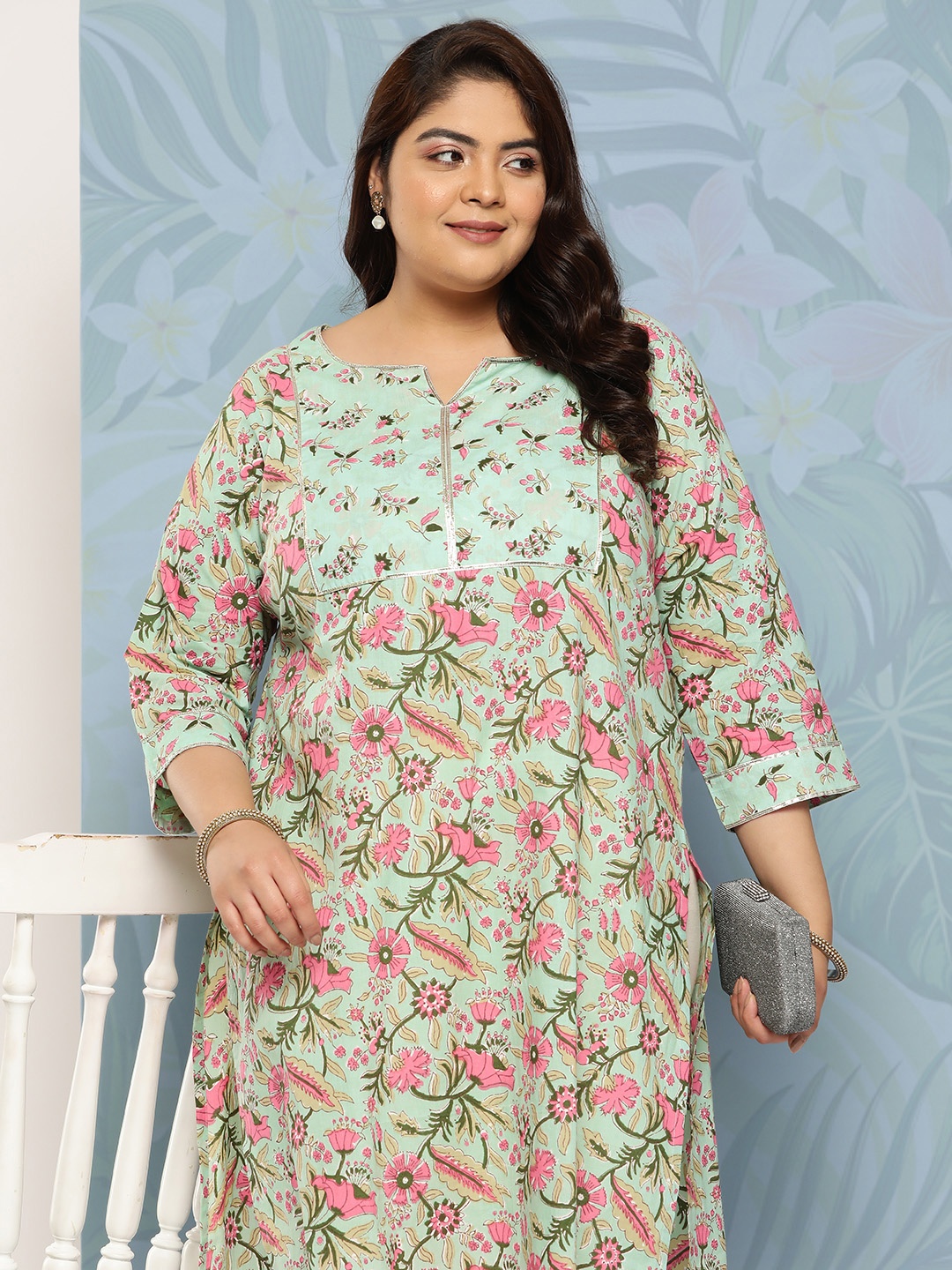 EXTRA LOVE BY LIBAS Women Plus Size Green & Pink Floral Motifs Printed Gotta Patti Kurta, Sea green
EXTRA LOVE BY LIBAS Women Plus Size Green & Pink Floral Motifs Printed Gotta Patti Kurta, Sea green