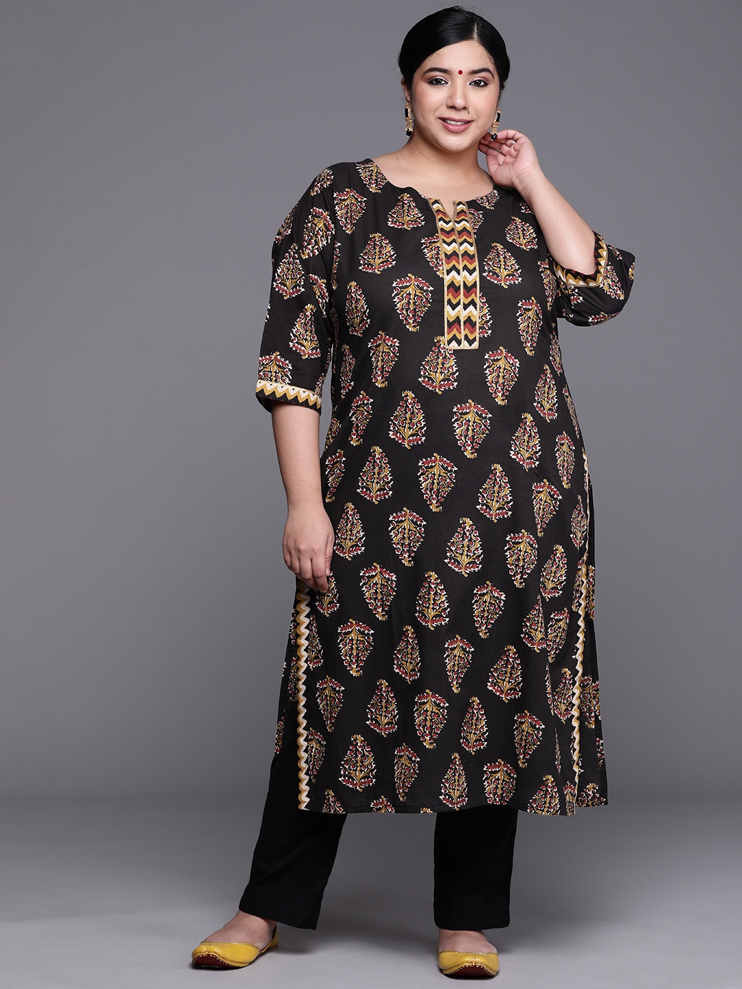EXTRA LOVE BY LIBAS Women Plus Size Black & Yellow Pure Cotton Paisley Printed Kurta
EXTRA LOVE BY LIBAS Women Plus Size Black & Yellow Pure Cotton Paisley Printed Kurta