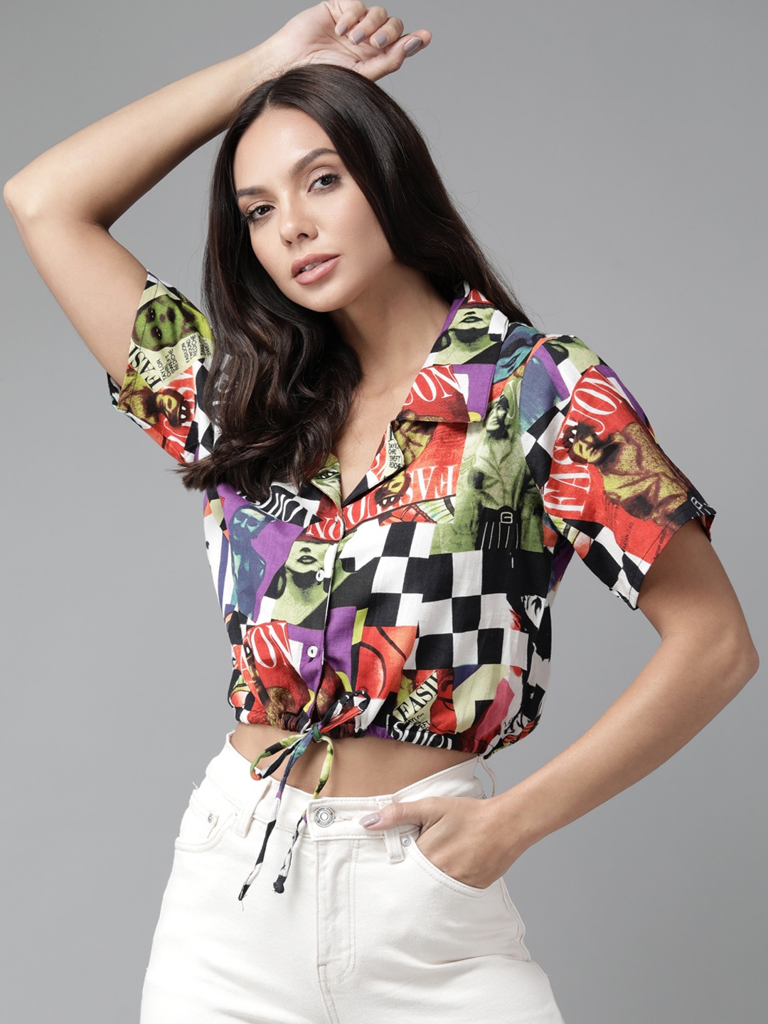 The Dry State Multicoloured Graphic Print Shirt Collar Waist Tie-Ups Shirt Style Top, Multi
The Dry State Multicoloured Graphic Print Shirt Collar Waist Tie-Ups Shirt Style Top, Multi