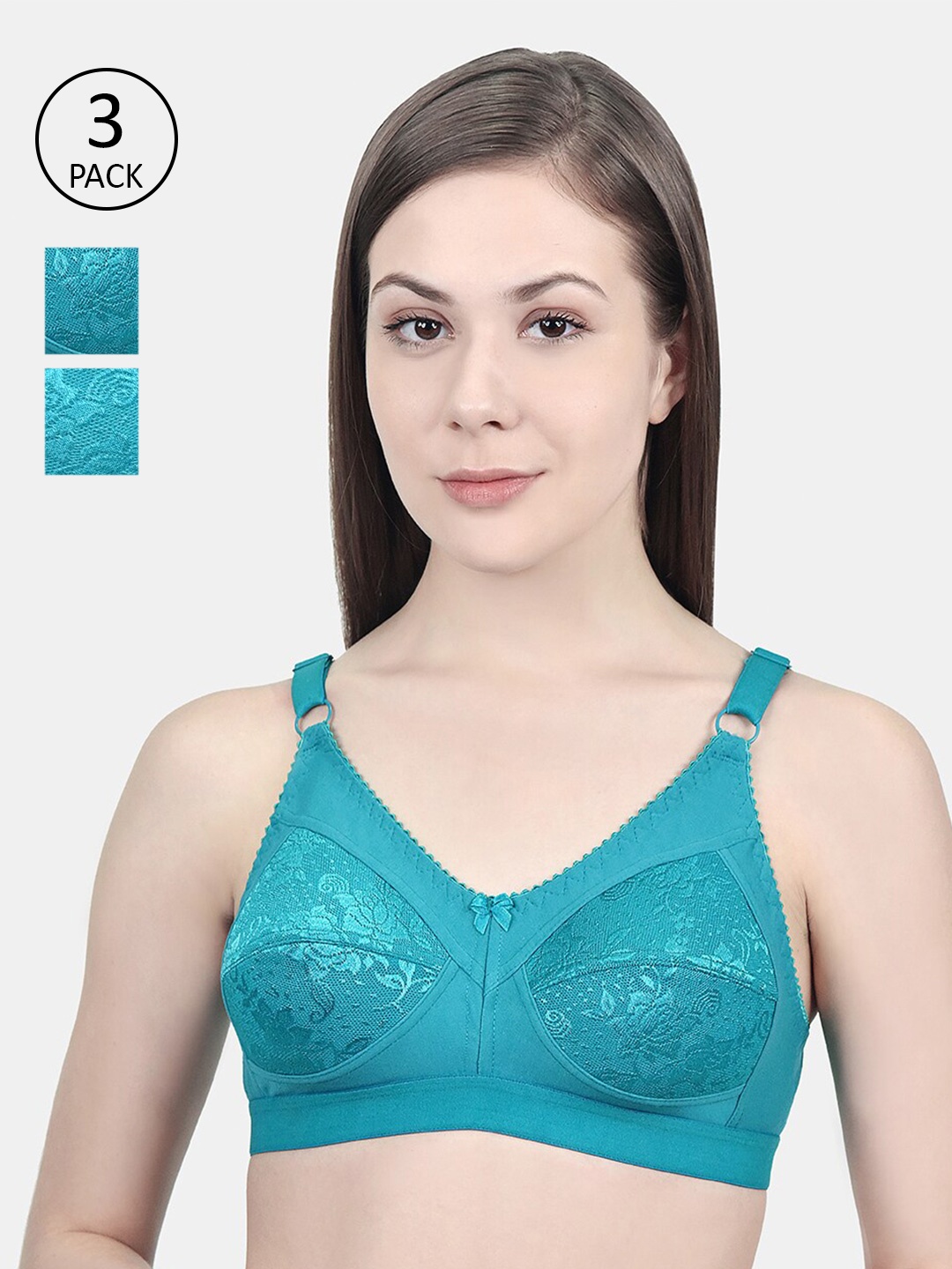 Innocence Pack of 3 Printed Non Wired Full Coverage Non Padded Everyday Bra, Turquoise blue
Innocence Pack of 3 Printed Non Wired Full Coverage Non Padded Everyday Bra, Turquoise blue
