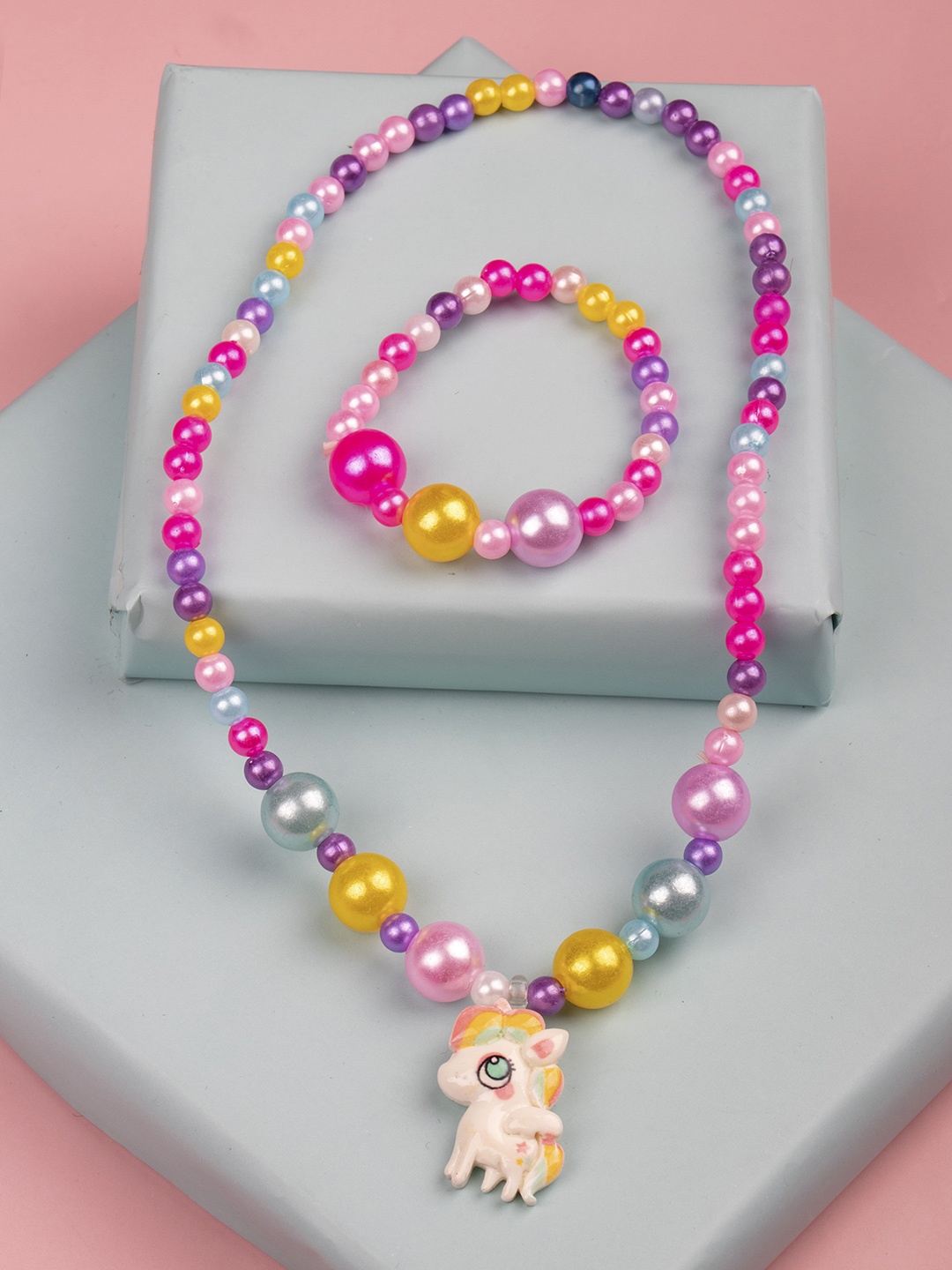 Arendelle Girls Multicoloured Metallic Beaded & Unicorn Charm Necklace With Bracelet, Multi
Arendelle Girls Multicoloured Metallic Beaded & Unicorn Charm Necklace With Bracelet, Multi