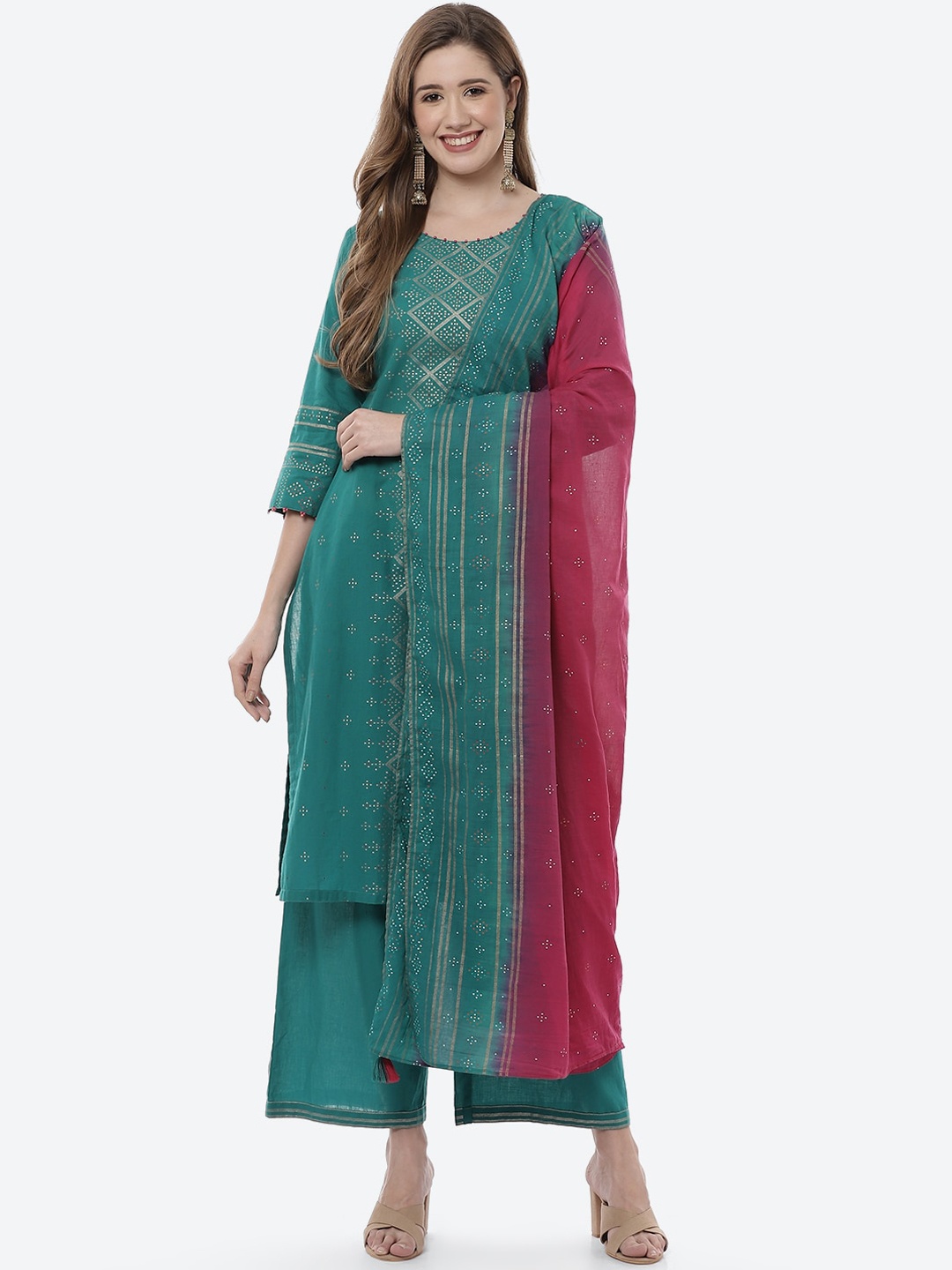 Rangriti Women Green Ethnic Motifs Printed Pure Cotton Kurti with Palazzos & Dupatta
Rangriti Women Green Ethnic Motifs Printed Pure Cotton Kurti with Palazzos & Dupatta