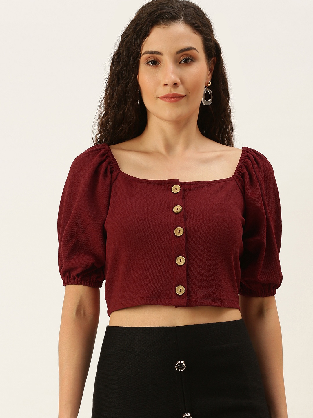 The Vanca Women Maroon Solid Crop Top