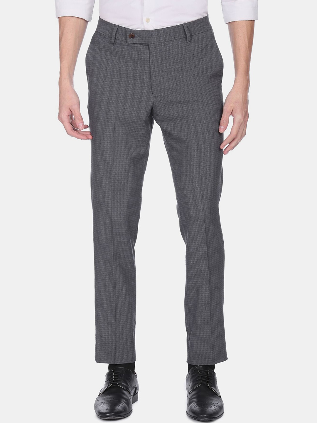 Arrow Men Grey Striped Trousers