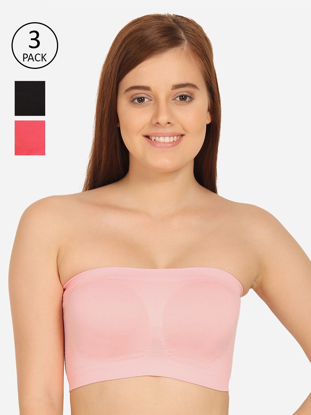 Innocence Peach-Coloured, Black Set of 3 & Pink Non Wired Non Padded Seamless Tube Bra
Innocence Peach-Coloured, Black Set of 3 & Pink Non Wired Non Padded Seamless Tube Bra