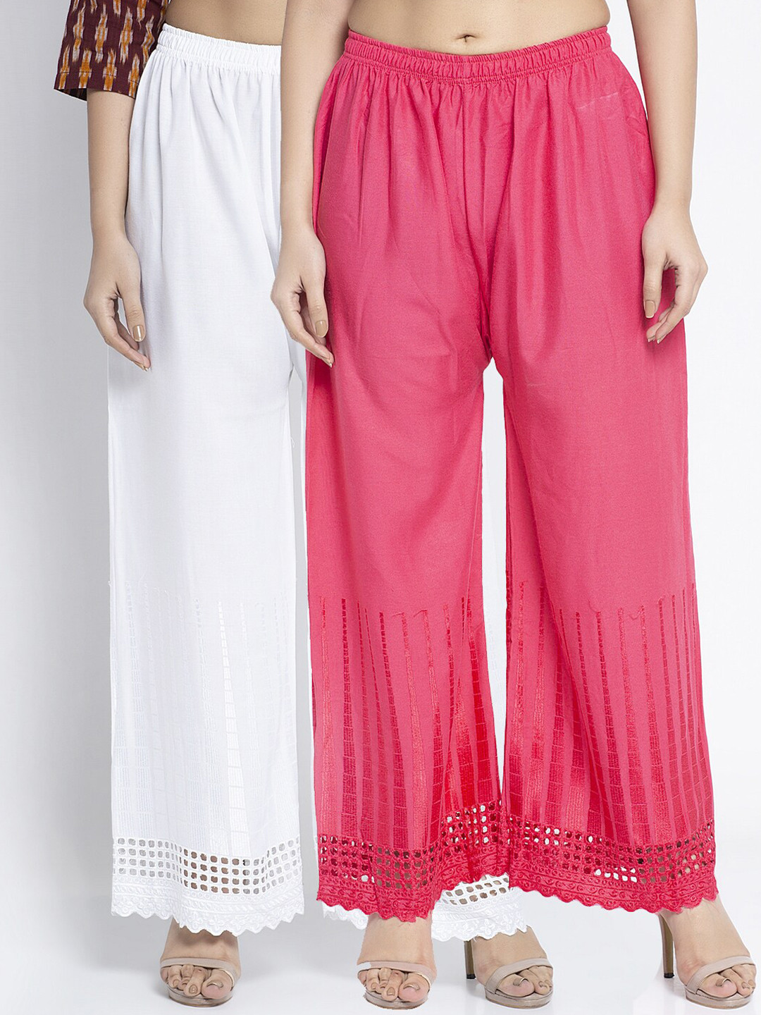 GRACIT Women White & Pink Set Of 2 Embroidered Palazzos
GRACIT Women White & Pink Set Of 2 Embroidered Palazzos