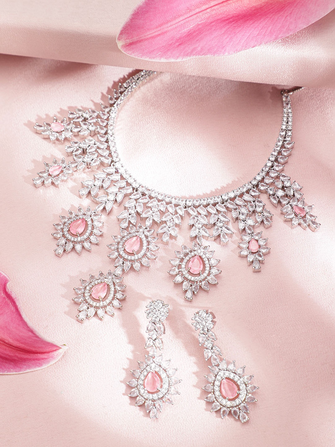 RubansSilver Plated Pink Gemstone & AAA Cubic Zirconia Studded Floral Design Jewellery Set, Silver
RubansSilver Plated Pink Gemstone & AAA Cubic Zirconia Studded Floral Design Jewellery Set, Silver