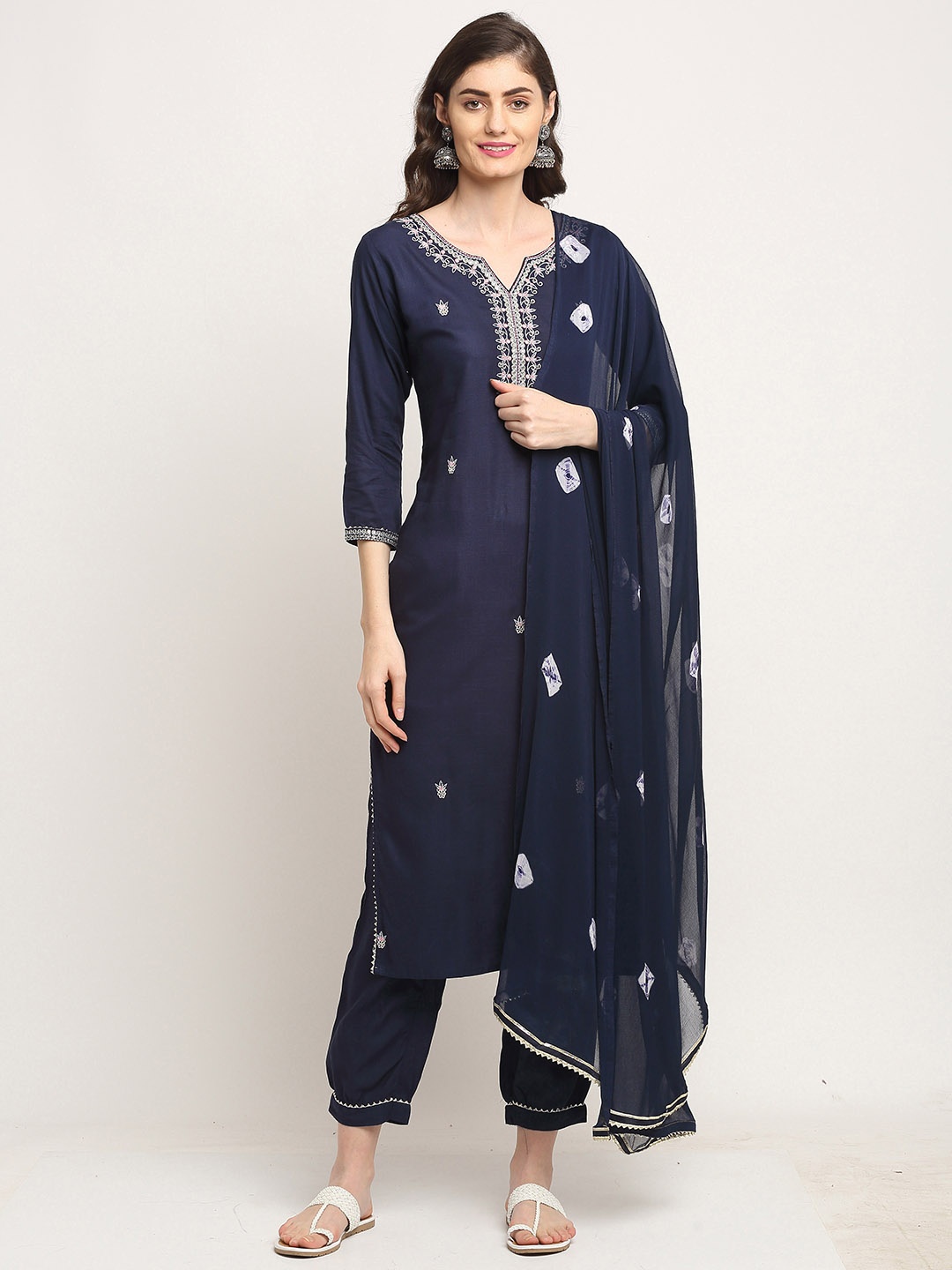 Roly Poly Women Navy Blue Floral Embroidered Thread Work Pure Cotton Kurta with Trousers & With Dupatta
Roly Poly Women Navy Blue Floral Embroidered Thread Work Pure Cotton Kurta with Trousers & With Dupatta