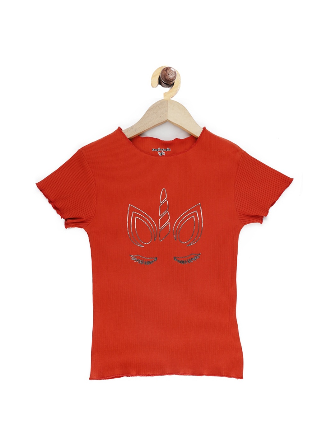 Stupid Cupid Girls Rust Printed Regular Fit T-shirt