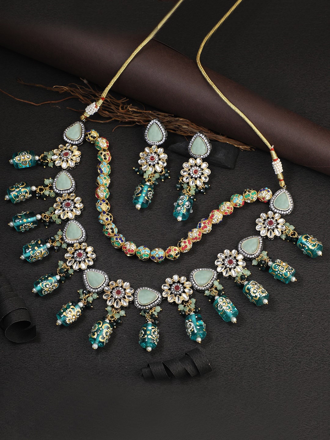 Adwitiya Collection 24CT Gold-Plated White & Green Stone-Studded Beaded Layered Jewellery Set
Adwitiya Collection 24CT Gold-Plated White & Green Stone-Studded Beaded Layered Jewellery Set