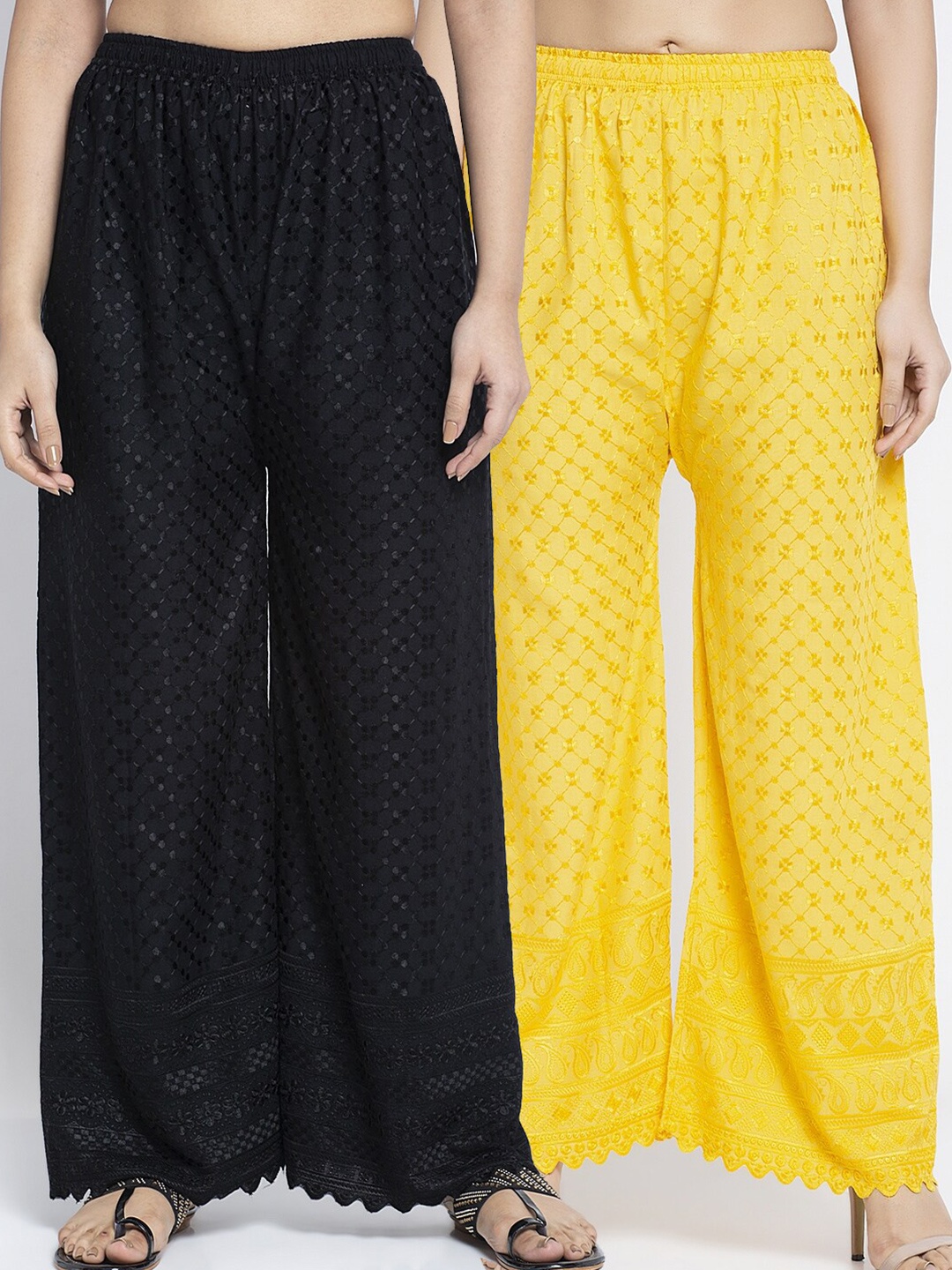 Jinfo Women Pack Of 2 Black & Yellow Ethnic Motifs Embroidered Flared Ethnic Palazzos
Jinfo Women Pack Of 2 Black & Yellow Ethnic Motifs Embroidered Flared Ethnic Palazzos