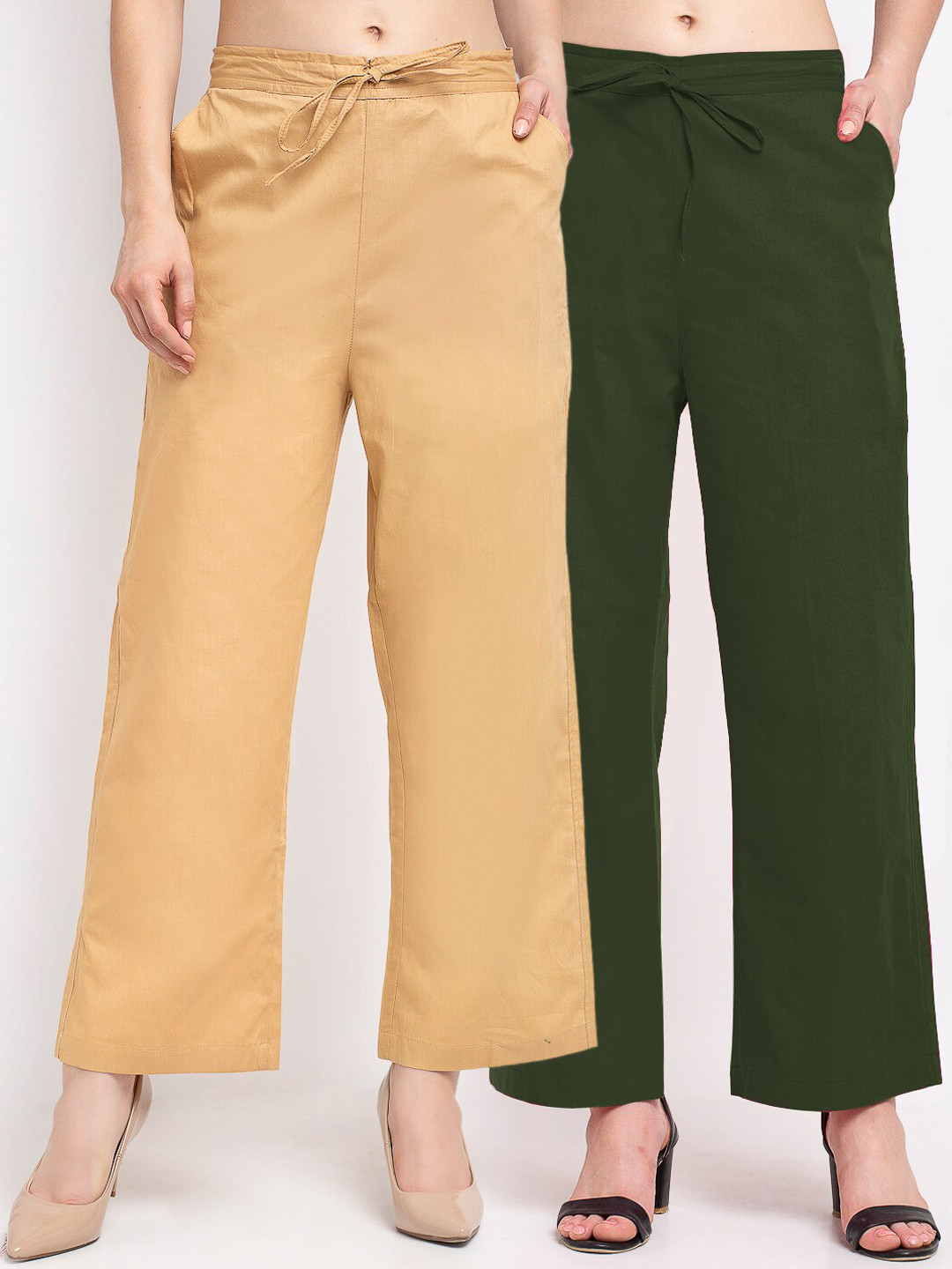 GRACIT Women Pack of 2 Solid Palazzos, Beige 
GRACIT Women Pack of 2 Solid Palazzos, Beige