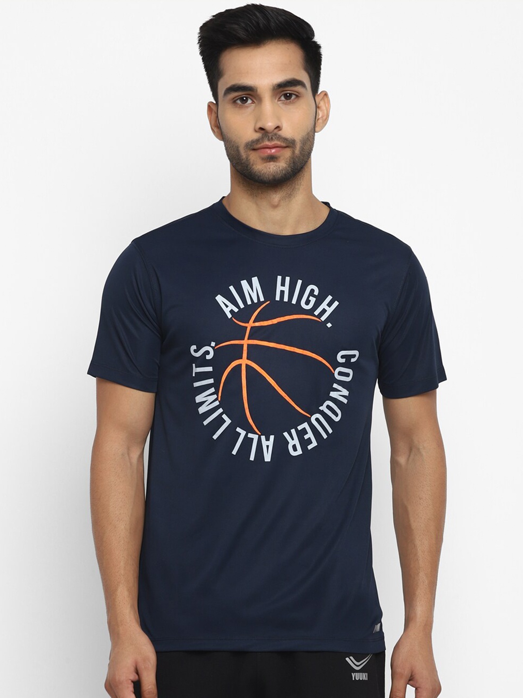 Yuuki Men Navy Blue & White Printed T-shirt