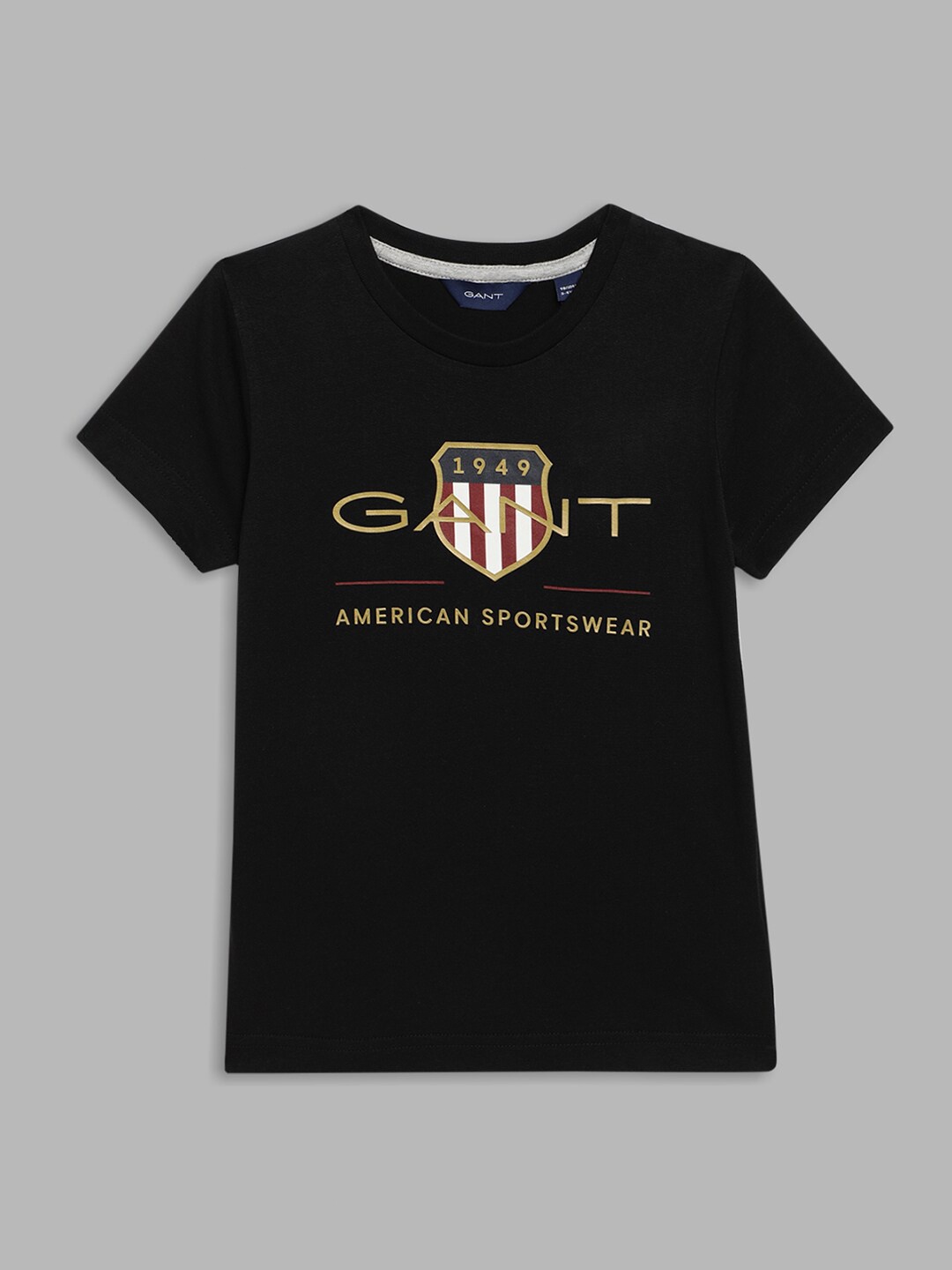 GANT Boys Black Printed Organic Cotton Applique T-shirt