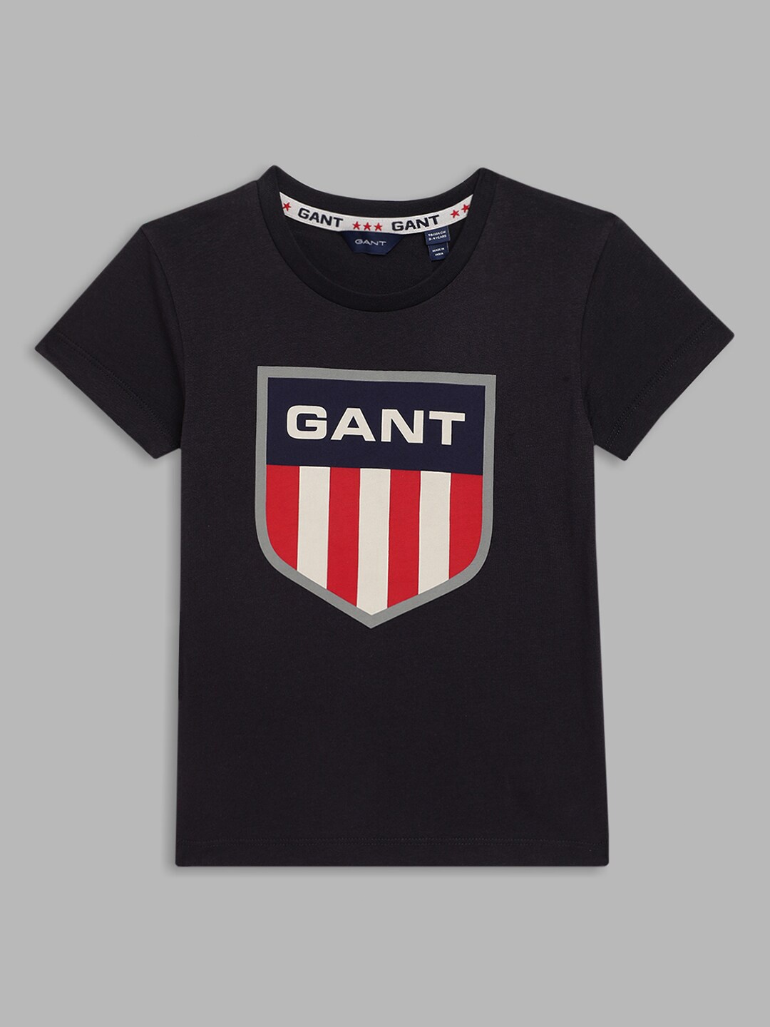 GANT Boys Navy Blue Brand Logo Printed Organic Cotton T-shirt