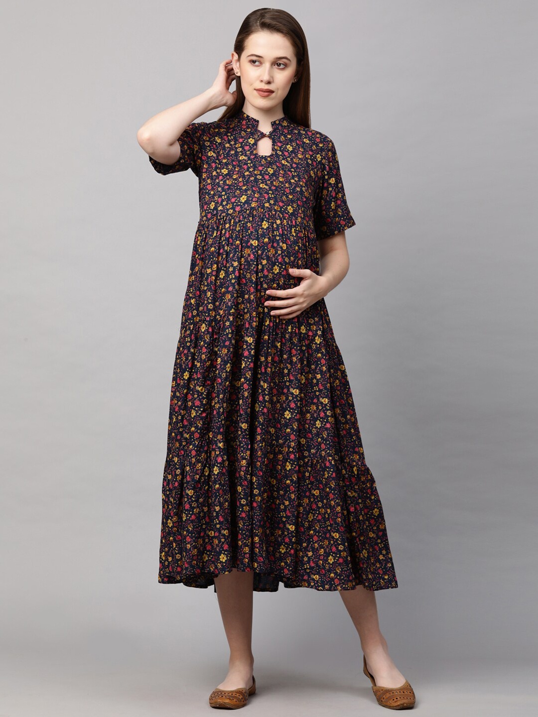 MomToBe Navy Blue & Yellow Floral Printed Maternity A-Line Midi Nursing Sustainable Dress
MomToBe Navy Blue & Yellow Floral Printed Maternity A-Line Midi Nursing Sustainable Dress