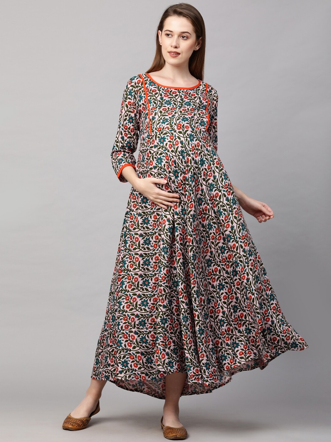 MomToBe Cream-Coloured Orange Ethnic Motifs Maternity Maxi Nursing Sustainable Dress
MomToBe Cream-Coloured Orange Ethnic Motifs Maternity Maxi Nursing Sustainable Dress